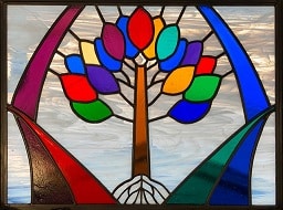 Stained glass window depicting the Tree of Life